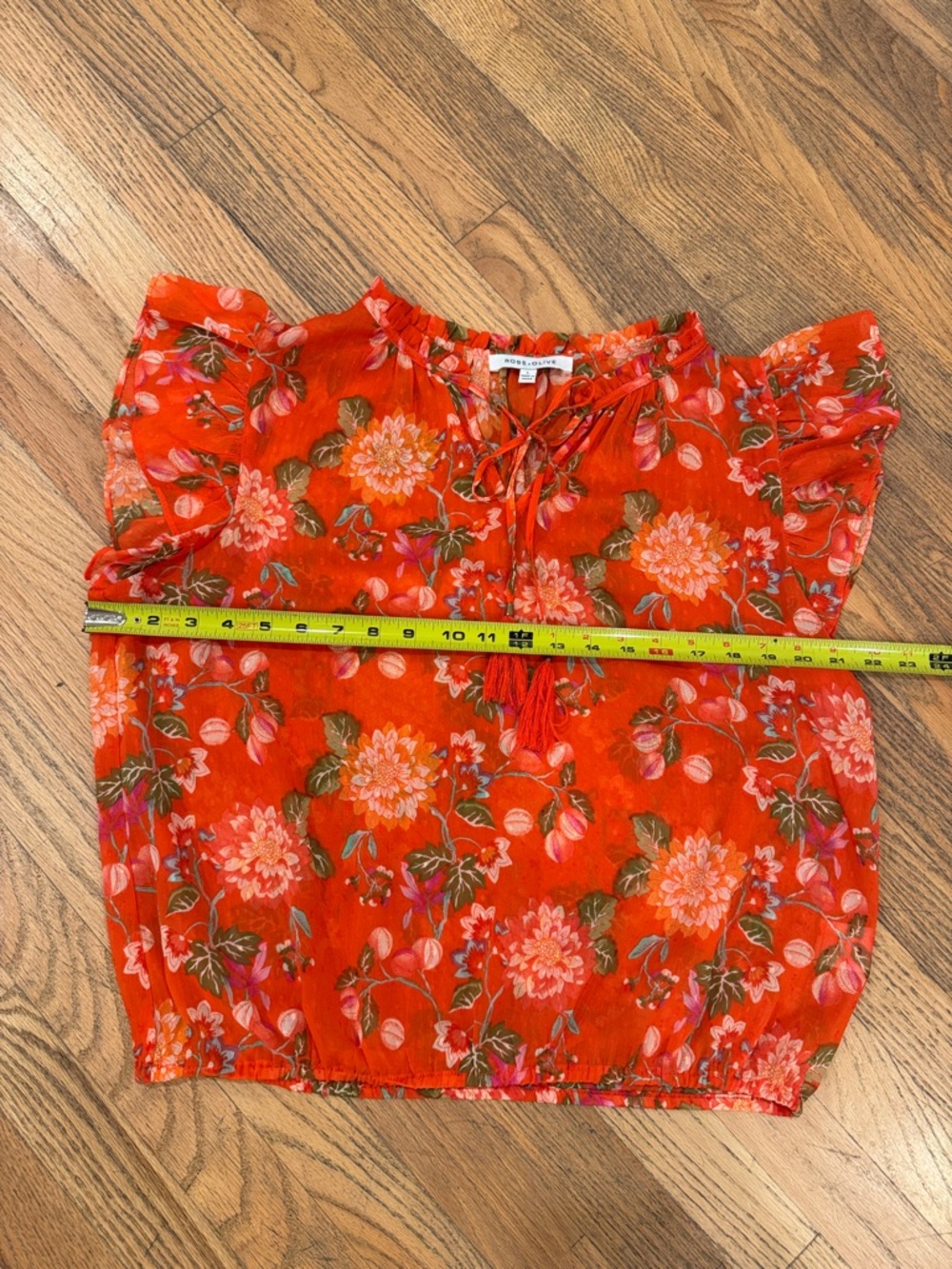 Rose & Olive Orange Floral Tie-Front Flutter Sleeve Blouse - Picture 8 of 9